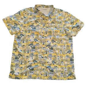 Men's Columbia PFG Casual Button Down Vented Mesh Fishing Shirt L Yellow Blue